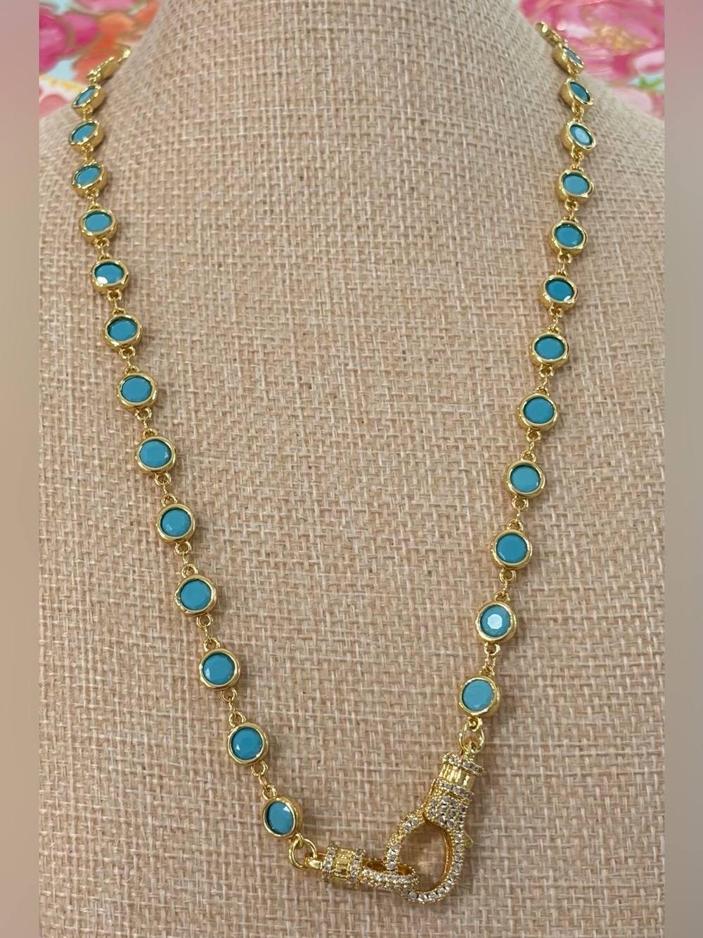 NEW from Freida Rothman-live- Gold and Turquoise Necklace with Pavé Clasp